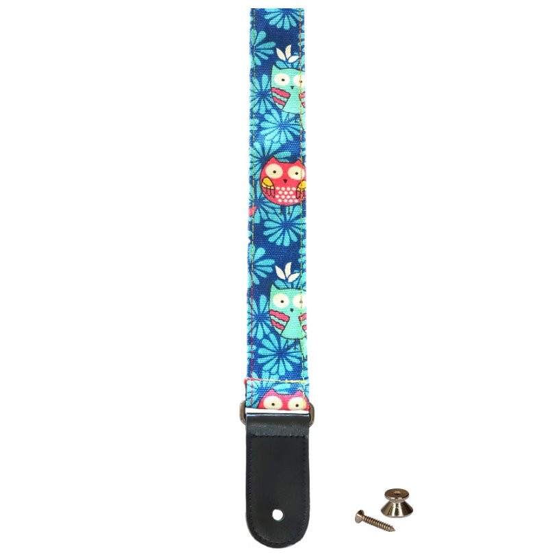 CLX STRAP KLEURMOTIEF 7 FRIS BLAUWE BLOEMEN - GITAARBAND + EINDKNOP & VETER