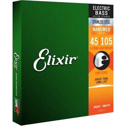 ELIXIR 14677 NANOWEB MEDIUM STAINLESS STEEL - SNAREN BASGITAAR 045-105 LONG SCALE