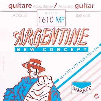 Argentine 1610-MF akoestische snarenset, silverplated steel core, 011-046, standard XL tension, ball end.