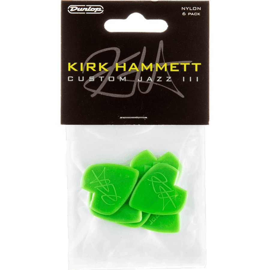 DUNLOP 47PKH3N 6-PACK - PLECTRUM NYLON JAZZ III KIRK HAMMETT GROEN