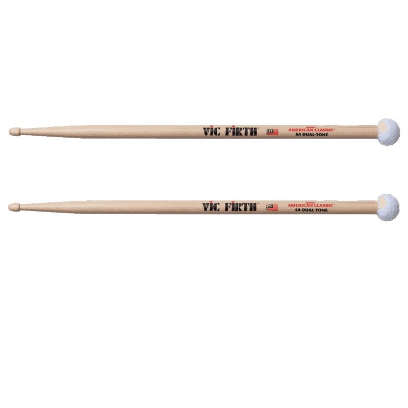 VIC FIRTH 5ADT DUAL-TONE - DRUMSTOKKEN 5A + VILTEN MALLET AAN ACHTEREINDE