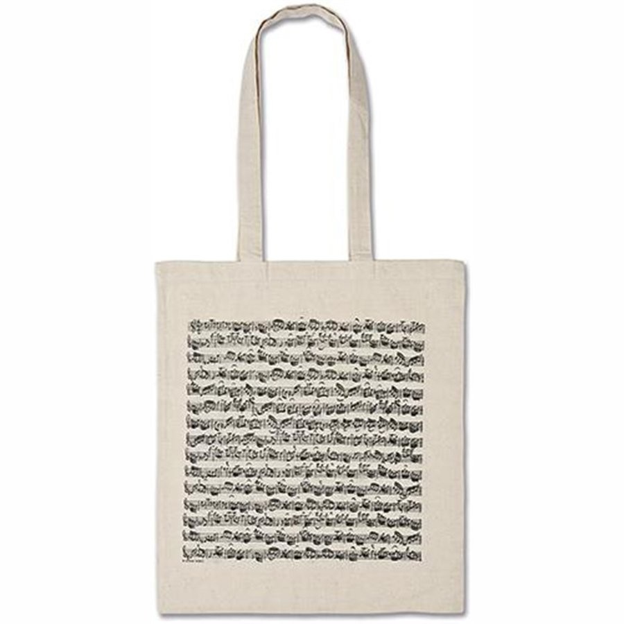 GESCHENK TOTE BAG SHEET MUSIC WHITE LONG HANDLE - DRAAGTAS WIT KATOEN NOTENBALK PRINT 38 X 40