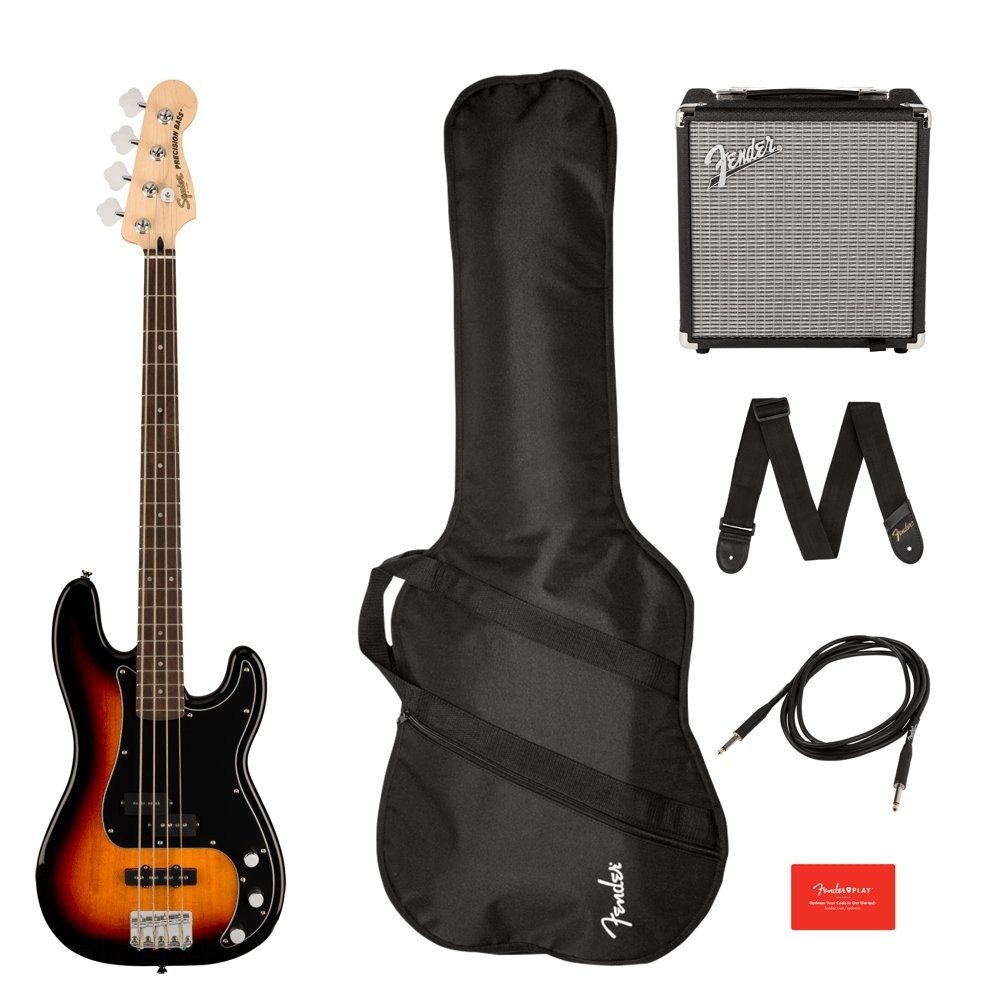 SQUIER PRECISION BASS AFFINITY PJ PACK LRL 3TS - BASGITAAR + RUMBLE 15 + GIG BAG, RIEM & KABEL