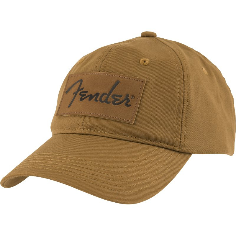 FENDER STRETCH CAP CARMEL ONE SIZE - PET VINTAGE LEATHER BADGE HAT CARAMEL
