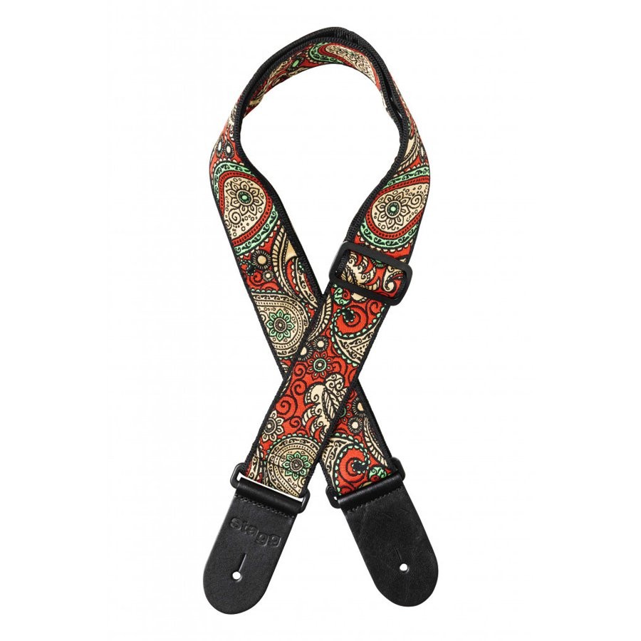 STAGG SWO-PSLY 1 RED - GITAARRIEM NYLON GEWEVEN ROOD PAISLEY-PATROON