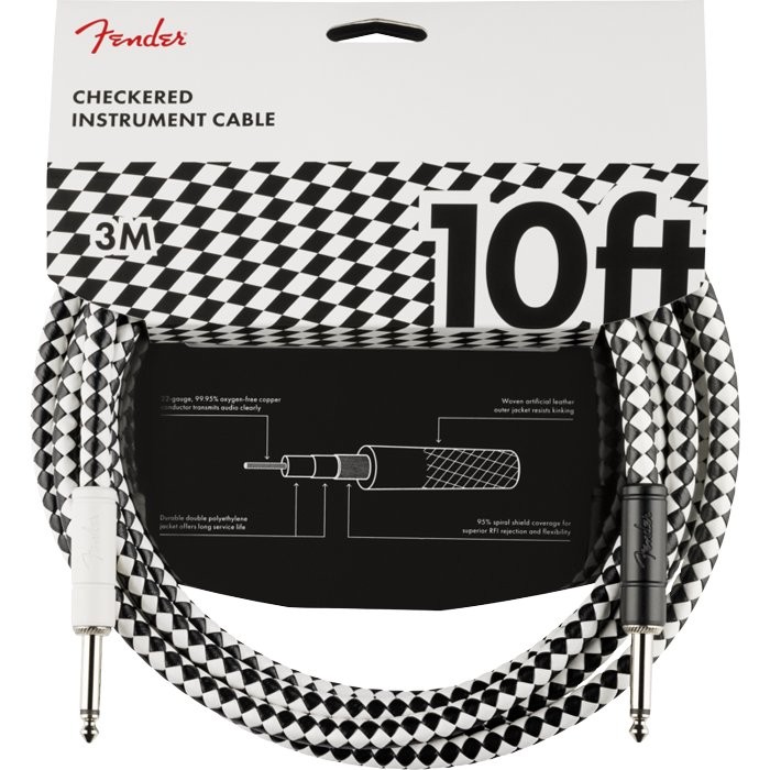 FENDER PROFESSIONAL CHECKBOARD CABLE 0990810288 - KABEL JACK 6.3 3 METER / 10' SCHAAKBORD MOTIEF