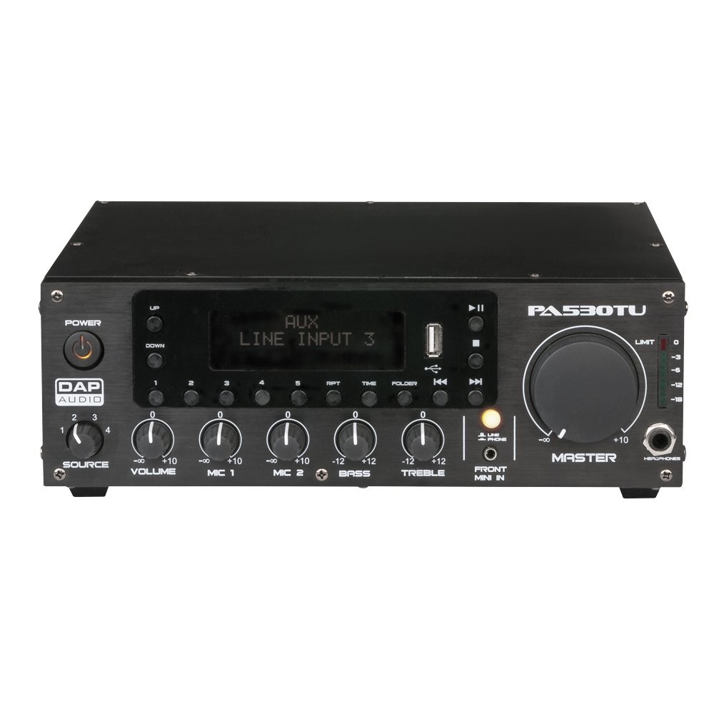 DAP PA-530TU - VERSTERKER 30W 100V 2 MIC INPUT + USB MEDIASPELER