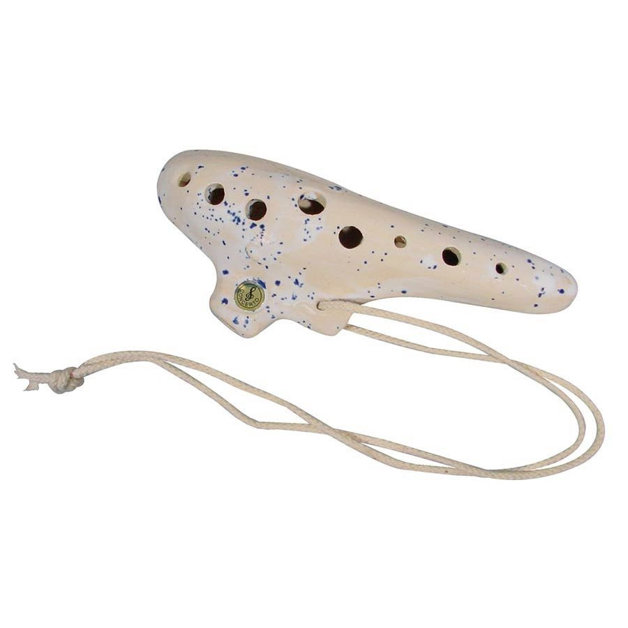 SCHWARZ OC-18-CG - OCARINA C 18CM WIT-BLAUW KERAMISCH MET HOES