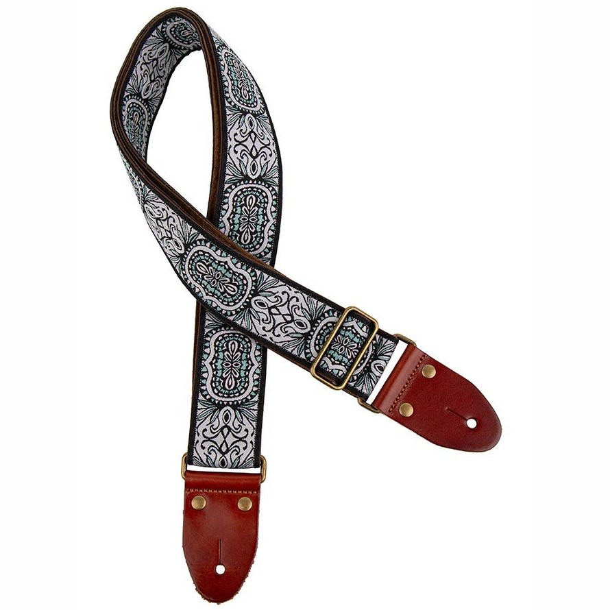 GAUCHO GST-1281-3 CLASSIC SERIES WHITE/BLUE - GITAARRIEM 2" JACQUARD GEWEVEN BRONZEN GESP SUEDE