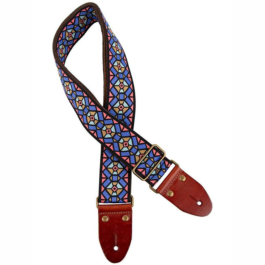 GAUCHO GST-1282-2 CLASSIC SERIES BLAUW ROZE - GITAARRIEM 2" JACQUARD GEWEVEN BRONZEN GESP SUEDE