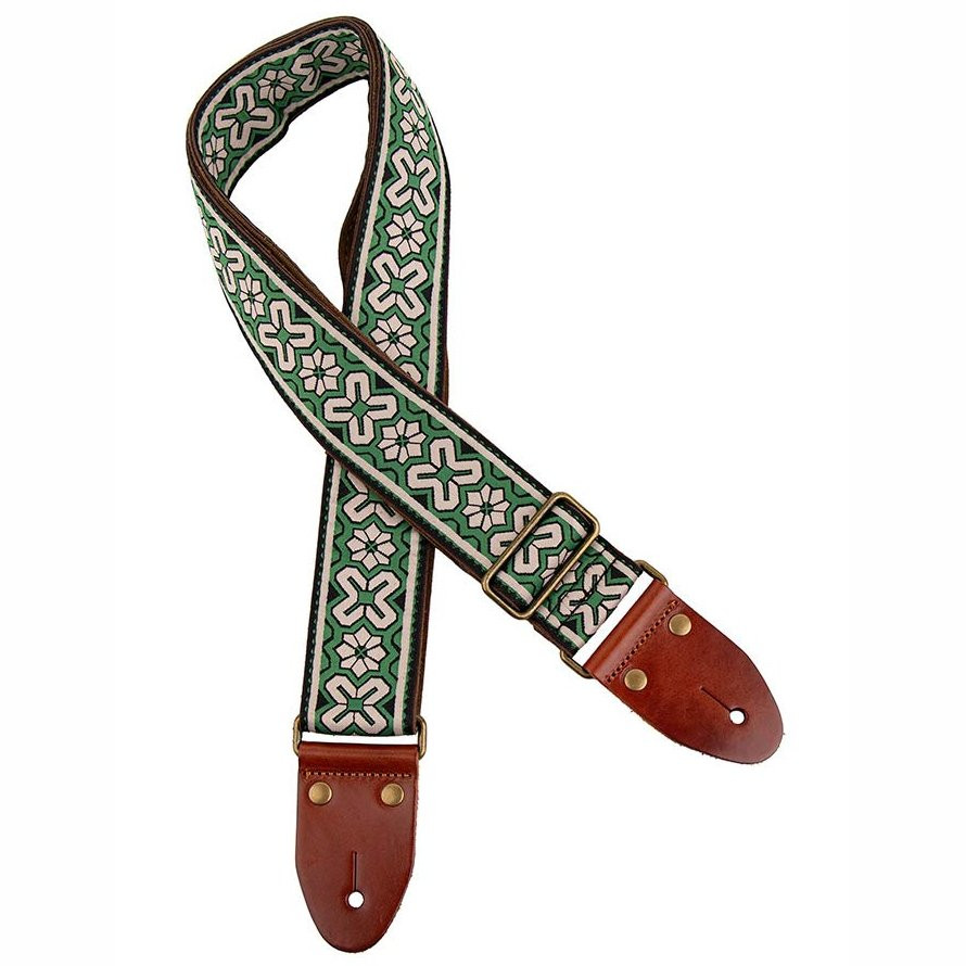 GAUCHO GST-1283-2 CLASSIC SERIES GROEN / WIT - GITAARRIEM 2" JACQUARD GEWEVEN BRONZEN GESP SUEDE