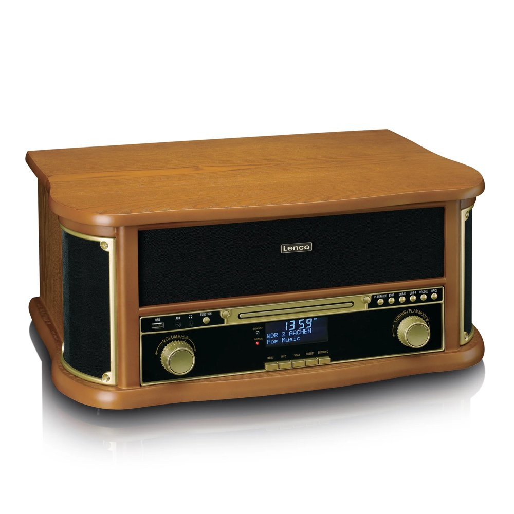 LENCO TCD-2571WD RETRO STEREOSET - PLATENSPELER, CD, CASSETTE, BLUETOOTH, RADIO FM/DAB+
