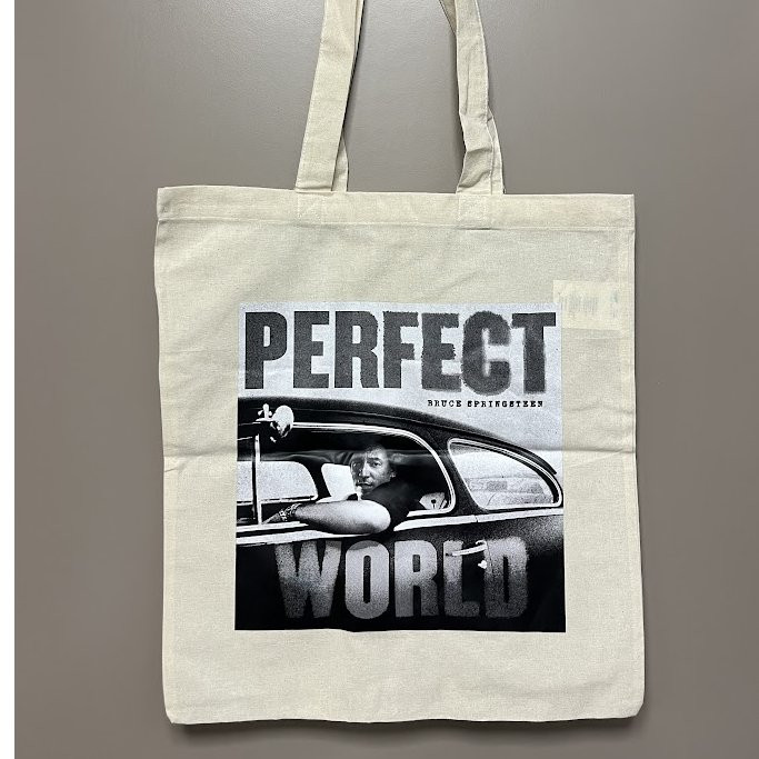 TOTEBAG BRUCE SPRINGSTEEN - PERFECT WORLD - DRAAGTAS KATOEN ECRU + HOESPRINT
