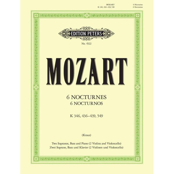MOZART, WOLFGANG AMADEUS - 6 NOCTURNES K.346, K.436-9, 549 - PIANO & 3 STEMMEN - bladmuziek