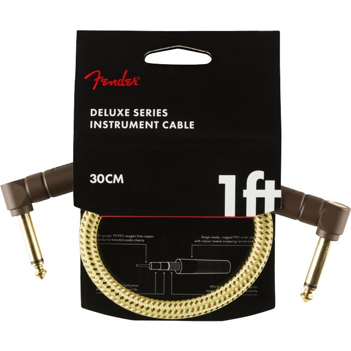 FENDER DELUXE SERIES 1' CABLE TWEED ANGLE/ANGLE - KABEL JACK 6.3 BEIGE 30CM 2X HAAKS