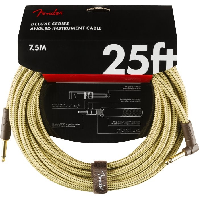 FENDER DELUXE SERIES 25' CABLE TWEED ANGLE - KABEL JACK 6.3 BEIGE 7.5MTR 1X HAAKS