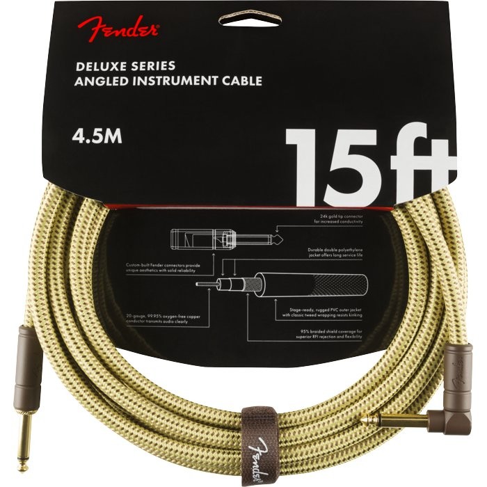 FENDER DELUXE SERIES 15' CABLE TWEED ANGLE - KABEL JACK 6.3 BEIGE 4.5MTR 1X HAAKS