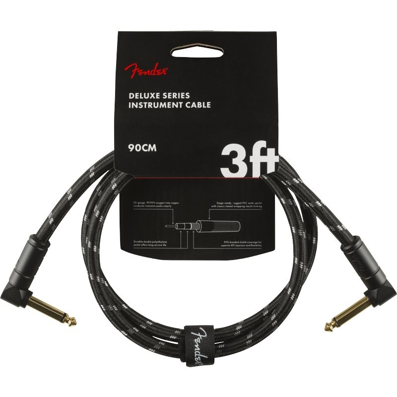 FENDER DELUXE SERIES 3' CABLE BLACK TWEED ANGLE/ANGLE - KABEL JACK 6.3 ZWART 90CM 2X HAAKS