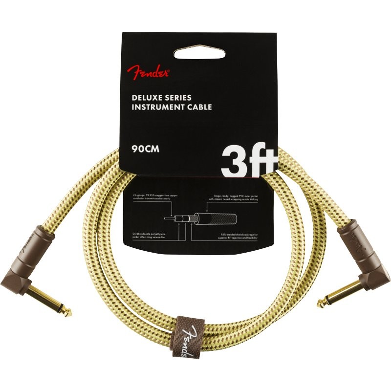 FENDER DELUXE SERIES 3' CABLE TWEED ANGLE/ANGLE - KABEL JACK 6.3 BEIGE 90CM 2X HAAKS