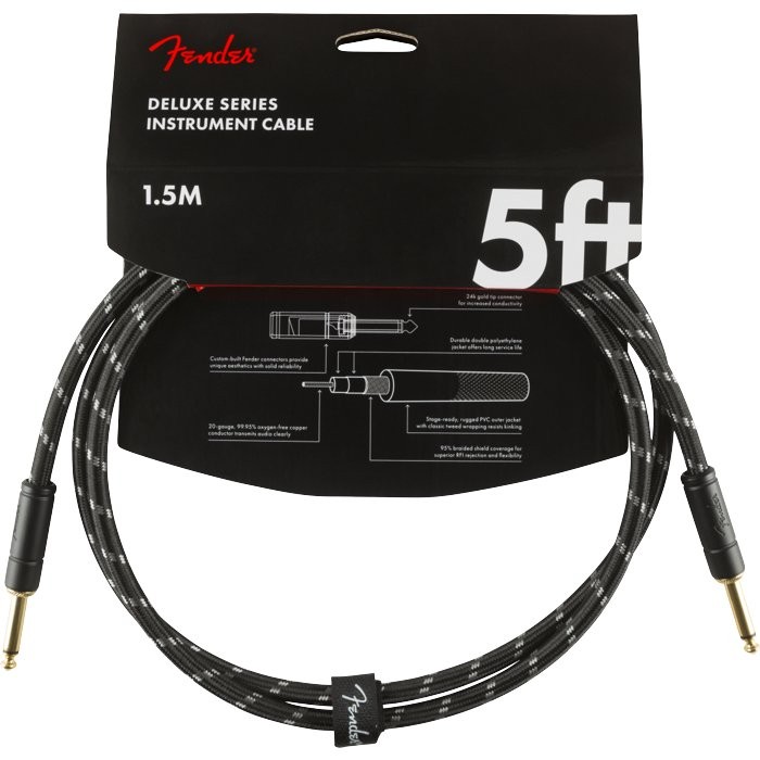 FENDER DELUXE SERIES 5' CABLE BLACK TWEED - KABEL JACK 6.3 ZWART 1.5MTR
