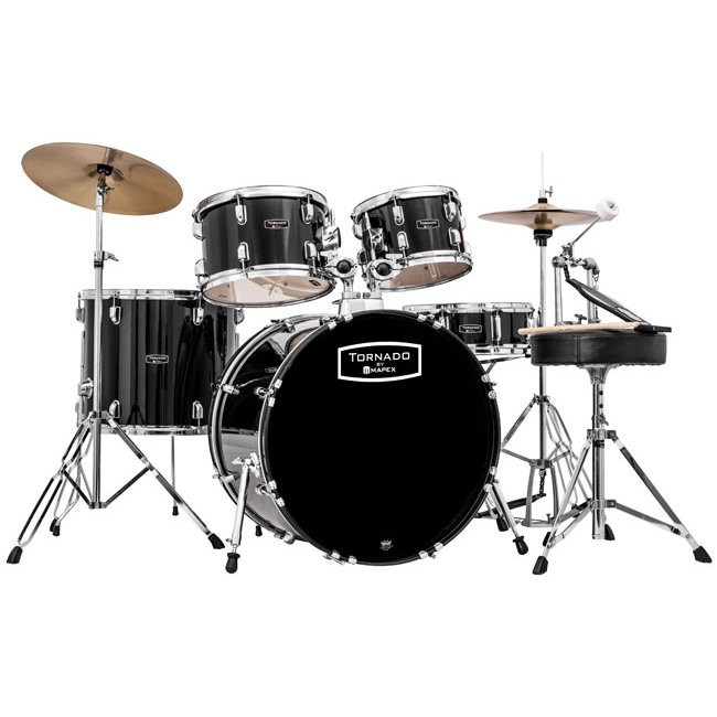 MAPEX TORNADO BLACK TND5044TC-DK - DRUMSET 5-DELIG 20" + BEKKENS KRUK