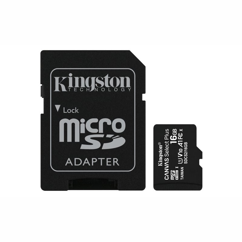 KINGSTON SDCS2/16GB CANVAS SELECT PLUS - GEHEUGEN MICRO SD HC 100MB/S + ADAPTER