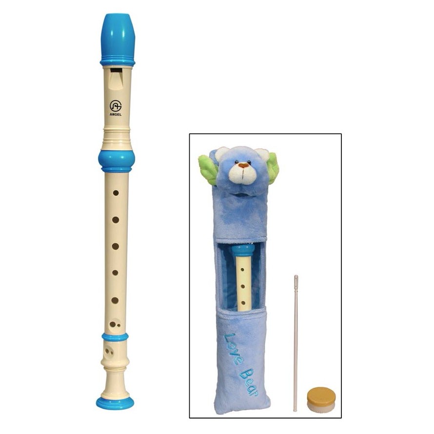 Angel ASRB-101-BU blauw en creme kleurige 2-delige sopraanblokfluit van ABS kunststof met een lengte van 325 mm. 