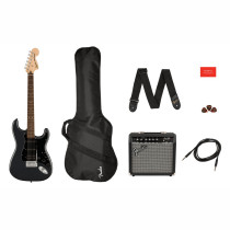 SQUIER STRATOCASTER AFFINITY HSS PACK LRL CFM 15G - GITAAR ELEKTRISCH CHARCOAL + 15 AMP + ACCESSOIRES