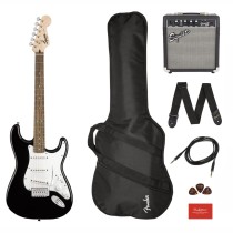 SQUIER STRATOCASTER PACK BLK GB 10G - GITAAR ELEKTRISCH + AMP 10W + GIG BAG, RIEM & KABEL