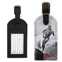 FENDER VINTAGE AD LUGGAGE TAG SURFER - BAGAGELABEL LEDER MET SURF AFBEELDING