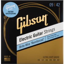 GIBSON SEG-BWR9 BRITE WIRE ULTRA LITE - SNAREN ELEKTRISCH 009-042 NICKEL PLATED REINFORCED