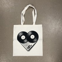 TOTEBAG RECORD STORE DAY 2 LP'S - DRAAGTAS KATOEN ECRU MET ZWARTE OPDRUK