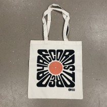 TOTEBAG RECORD STORE DAY VIERKANT LOGO - DRAAGTAS KATOEN ECRU MET ZWART ORANJE OPDRUK