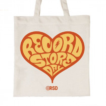 TOTEBAG RECORD STORE DAY HART LOGO - DRAAGTAS KATOEN ECRU MET GEEL ORANJE OPDRUK