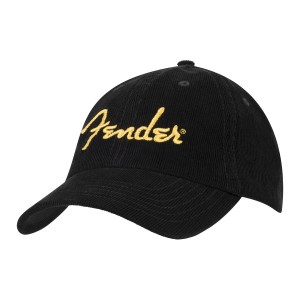 FENDER STRETCH CAP 9122421500 GOLD SPAGHETTI LOGO - PET CORDUROY BASEBALL HAT BLACK ONE SIZE