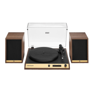 CROSLEY C72 - WALNUT WITH GOLDEN DETAILS - PLATENSPELER + SPEAKERS 80W + PRE-AMP & BLUETOOTH