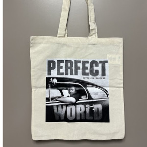 TOTEBAG BRUCE SPRINGSTEEN - PERFECT WORLD - DRAAGTAS KATOEN ECRU + HOESPRINT