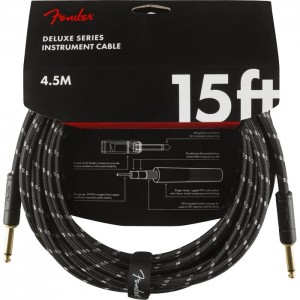 FENDER DELUXE SERIES 15' CABLE BLACK TWEED - KABEL JACK 6.3 ZWART 4.5MTR