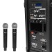 Bedieningspaneel en microfoons van de STAGG AS12B EU + 2 UHF MICROFOONS - LUIDSPREKER ACTIEF 150W 12" BLUETOOTH ECHO ACCU